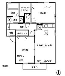 オーククレスト 1階2LDKの間取り