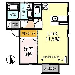 サニーコート カミヤ 2階1LDKの間取り