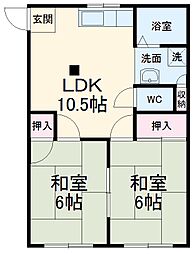 いづみハイツ 2階2DKの間取り