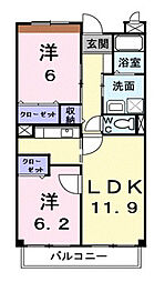 ヴェルグ広貴 3階2LDKの間取り