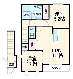 JR総武線 東船橋駅 徒歩16分の賃貸アパート 2階2LDKの間取り