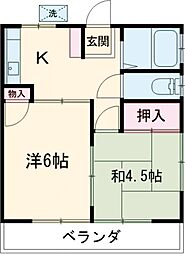 第2鎚溝荘 2Kの間取図画像