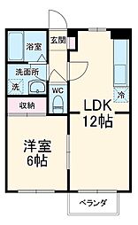 アクアシティー 2階2DKの間取り