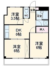 シャンス東寺尾中台5 2階3DKの間取り