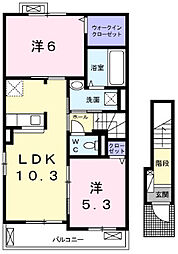 ファミーユIII 2階2LDKの間取り