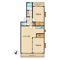 JR横浜線 町田駅 徒歩15分の賃貸マンション 1階2LDKの間取り
