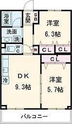 ホワイトガーデン久我山 3階2DKの間取り