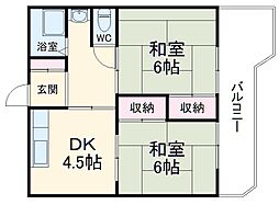 名古屋市営東山線 覚王山駅 徒歩4分の賃貸マンション 3階2DKの間取り