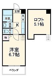 ロフティ大和 2階1Kの間取り