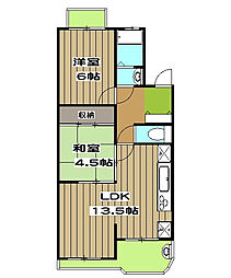 北前田マンション 3階2LDKの間取り