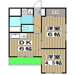 ブライトホーム 1階2DKの間取り