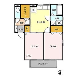 西武新宿線 本川越駅 徒歩15分の賃貸アパート 2階2DKの間取り