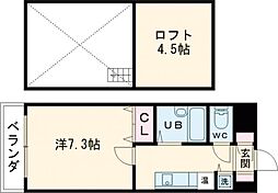 メイプル等持院 1階1Kの間取り
