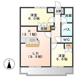 フォル・ルーエ 2階2LDKの間取り