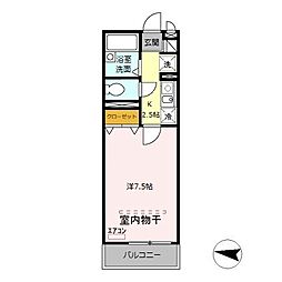アイビスふじみ野 1階1Kの間取り
