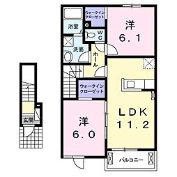 シャインメモリー　I 2階2LDKの間取り