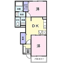 JR東海道本線 袋井駅 バス20分 袋井市立周南中前下車 徒歩6分の賃貸アパート 1階2DKの間取り