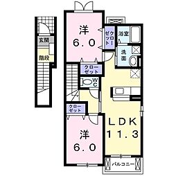 JR高崎線 高崎駅 徒歩25分の賃貸アパート 2階2LDKの間取り