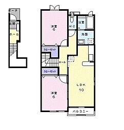 JR高崎線 高崎駅 徒歩28分の賃貸アパート 2階2LDKの間取り