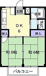シティーハイツ小八木　Ｂ 2階2DKの間取り