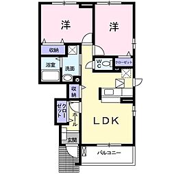 グランソーレＡ 1階2LDKの間取り