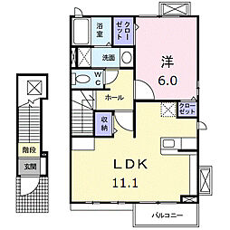 JR上越線 群馬総社駅 3.4kmの賃貸アパート 2階1LDKの間取り