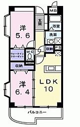 東武伊勢崎線 越谷駅 徒歩20分の賃貸マンション 3階2LDKの間取り