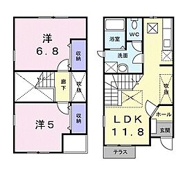 湘南新宿ライン高海 高崎問屋町駅 徒歩17分の賃貸アパート 1階2LDKの間取り