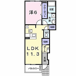 リバー・アイランド 1階1LDKの間取り