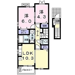 アルグ・ソラーレ 2階2LDKの間取り