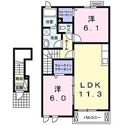 三岐鉄道三岐線 山城駅 徒歩12分の賃貸アパート 2階2LDKの間取り