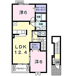 JR常磐線 水戸駅 バス25分 東前原入口下車 徒歩15分の賃貸アパート 2階2LDKの間取り