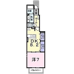 イーストピース 1階1LDKの間取り
