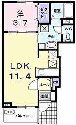 オークパレスII 1階1LDKの間取り