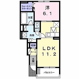 名鉄西尾線 西尾駅 バス20分 奥背戸下車 徒歩5分の賃貸アパート 1階1LDKの間取り