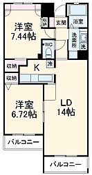 JR京浜東北・根岸線 浦和駅 徒歩14分の賃貸マンション 3階2LDKの間取り