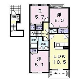 名鉄犬山線 西春駅 徒歩18分の賃貸アパート 2階3LDKの間取り