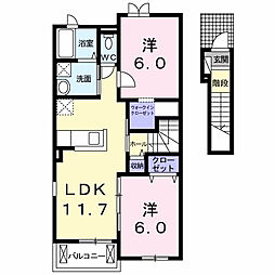 ナリッシュI 2階2LDKの間取り