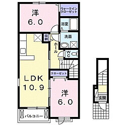 東武小泉線 西小泉駅 徒歩36分の賃貸アパート 2階2LDKの間取り