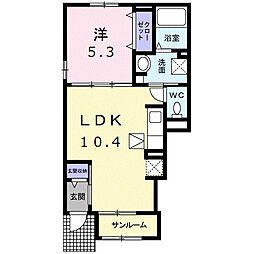アルバI 1階1LDKの間取り