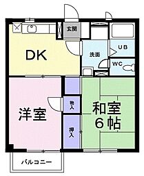 グランドゥールI 1階2DKの間取り
