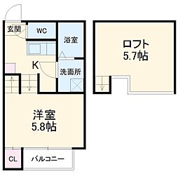 名古屋市営名城線 志賀本通駅 徒歩5分の賃貸アパート 2階1Kの間取り