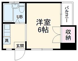 スカイハイツハーバ 3階1Kの間取り