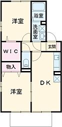 ツインハイムＥ 2階2DKの間取り