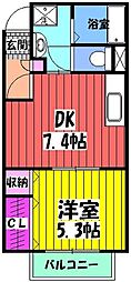 ピアチェーレ 2階1DKの間取り