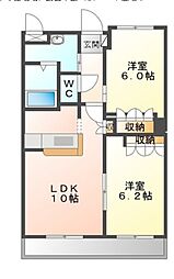 フィールドピアＥ 1階2LDKの間取り