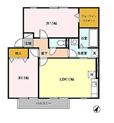 グランドゥール 1階2LDKの間取り