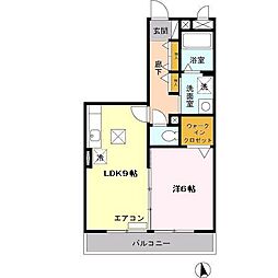スカイヒル横濱六ッ川　B棟 3階1LDKの間取り