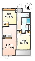 近鉄名古屋線 近鉄弥富駅 徒歩25分の賃貸マンション 3階2LDKの間取り