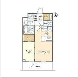 ラティエラ大森西 2階1LDKの間取り